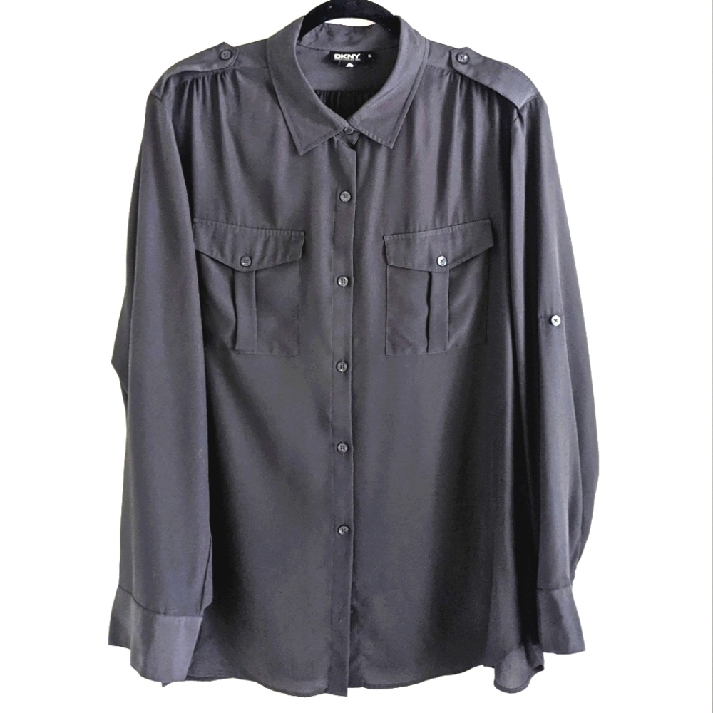 DKNY charcoal grey silky camp shirt XL